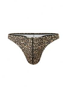 Manfinity KASUA Men's Fashionable Leopard Print Thong Swimwear, Suitable For Summer - Black - View 1