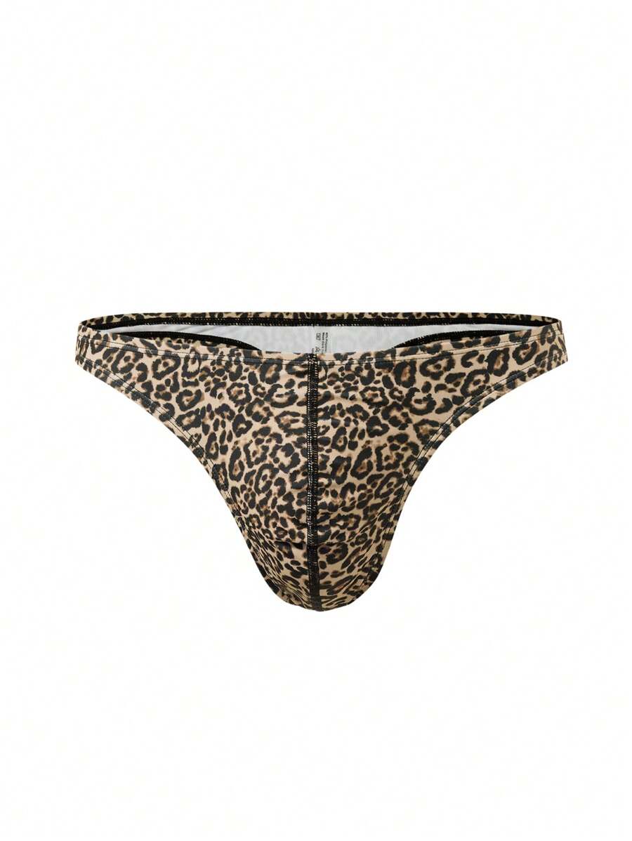 Manfinity KASUA Men's Fashionable Leopard Print Thong Swimwear, Suitable For Summer - Black - View 1