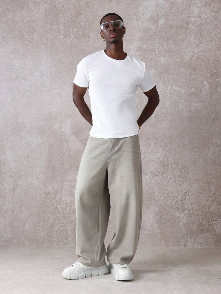 Waffle Knit Muscle Fit Short Sleeve Crew Neck Tee