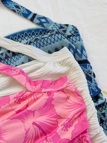 Soleia Casual Summer Beach Wedding Guest Dress, Graduation Brunch Wear, St. Patrick's Day Spring Break Easter Festival Music Festival Elegant Bohemian Tropical Bowknot Up Textured Printed Striped Halter Neck Cami Top