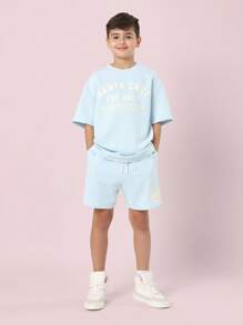SUMWON Santa Cruz Youth Athletic Coordinates Summer Streetwear Printed Sweatshirt Short Set Beach Holiday Teen Sports Outfit 2023 Collection Premium Casual Wear - Baby Blue - View 6