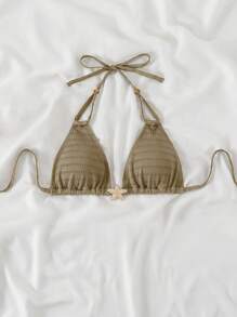 Swim Vcay Women's Springbreak Casual Vacation Beach Elegant Party Halter Neck Special Fabric Solid Color Swimwear Bikini Top For Summer - Coffee Brown - View 1