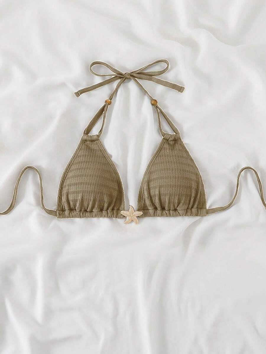 Swim Vcay Women's Springbreak Casual Vacation Beach Elegant Party Halter Neck Special Fabric Solid Color Swimwear Bikini Top For Summer - Coffee Brown - View 1