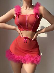 SHEIN Classic Sexy Set de lencería sexy para mujer de 3 piezas (sujetador sin aros, tanga, minifalda)