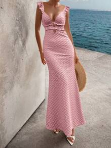 Breezaya Damen einfarbiges Strickkleid mit V-Ausschnitt, Flügelärmel