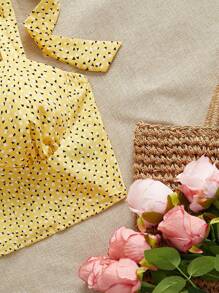 KARISMINA Women's Woven Printed Tie-Up Cropped Fitted Cami Top, Spring Streetwear Casual Vacation,Cute Summer Set,European Summer - Mustard Yellow - View 6