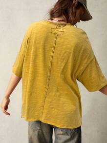 Bohemela Women Solid Color Knit Crew Neck Short Sleeve Loose Regular Casual T-Shirt