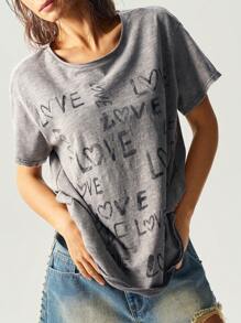 Bohemela Camiseta de manga corta de punto holgada de cuello redondo de unicolor casual para mujer en verano - Gris - Ver 3