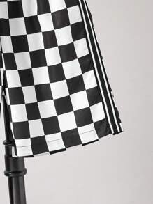 SHEIN Tween Boy Casual Checkered Print T-Shirt And Shorts 2 Pieces Set, Summer, School, Campus, College