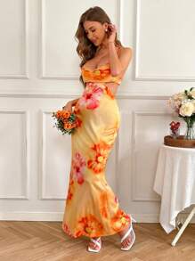 SHEIN VCAY 女式长款印花雪纺无袖连衣裙，适合春夏季度假，度假风格，梭织图案印花，女士休闲夏季度假装，波西米亚海滩度假装，波西米亚风，乡村音乐会装，节日装，女士沙滩装，女士夏季装，复古风女士装，毕业装，夏季太阳裙，女士生日礼服 - 彩色 - 查看 6