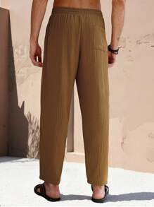 Manfinity RSRT Pantalones informales de hombre de unicolor con cordón en la cintura y pierna entallada, para el verano