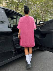 Muchica Distressed Oversized Short Sleeve Mini Dress