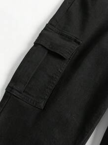 SHEIN Teen Boy Fashion Casual Basic Simple Comfortable Cargo Pocket Design Black Stretch Skinny Jeans For Boy Soft Dailywear And Teen Boy Summer And Spring Clothes - Black - View 3