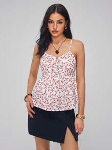 Roylia Women's Ditsy Floral Ruched Elegant Camisole - Multicolor - View 6