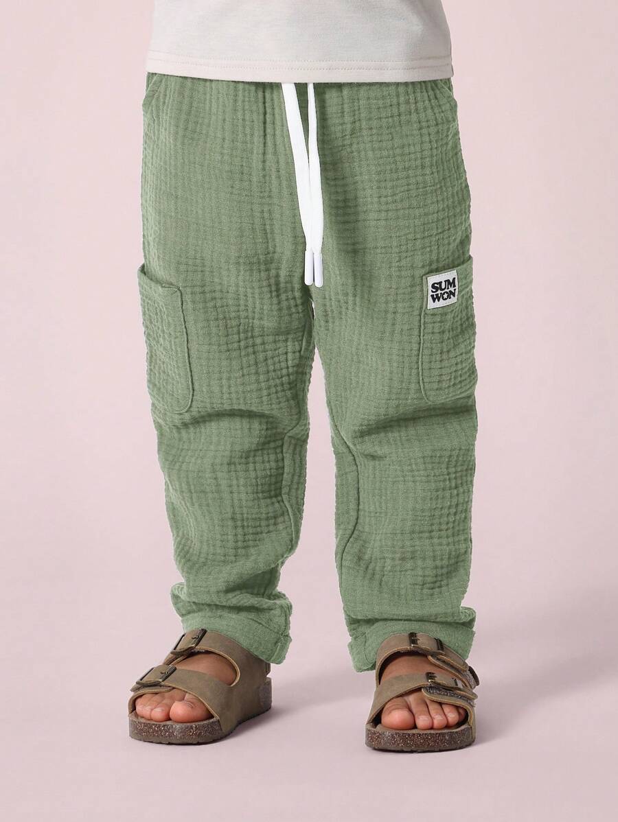 SUMWON 优质棉质平纹细布套头慢跑裤儿童幼儿松紧腰透气舒适夏季春季儿童休闲宽松裤 - 綠色 - 查看 1