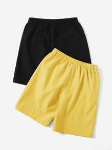 SHEIN Pantalones cortos informales de verano para niños preadolescentes con bolsillo sesgado y cintura con cordón