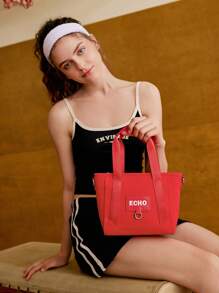 SHECARRY Women Top Handle Bags Crossbody Universal For All Seasons For Dinner/Dating/Party/School/Travel/Commute/Shop Bag Dopamine Style Casual Basics Women Top Handle Bags Crossbody English, Quilting Portable Large Capacity Other Printing/Back To School For Students - Red - View 9