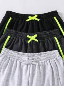 Set de 3 pantalones cortos deportivos con cordón de cintura de unicolor para adolescentes y niñas jóvenes