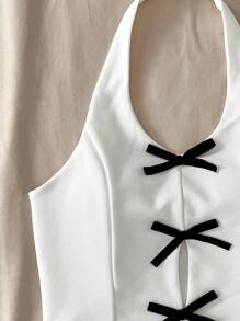 SHEIN 少女夏季蝴蝶结装饰露背吊带背心 - 白色 - 查看 5