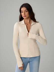 SHEIN Tall Apricot Women's Thin Jacket, Cool Sun Protection Jacket, Anti-UV, Suitable For Summer And Beach Vacations - Apricot - View 7