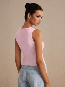 Poéselle Women's Casual Solid Color Knitted Vest For Summer - Baby Pink - View 3