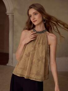 MOTF PREMIUM ÁO Halter xếp ly bằng vải voan CHIFFON - màu nâu - Xem 5