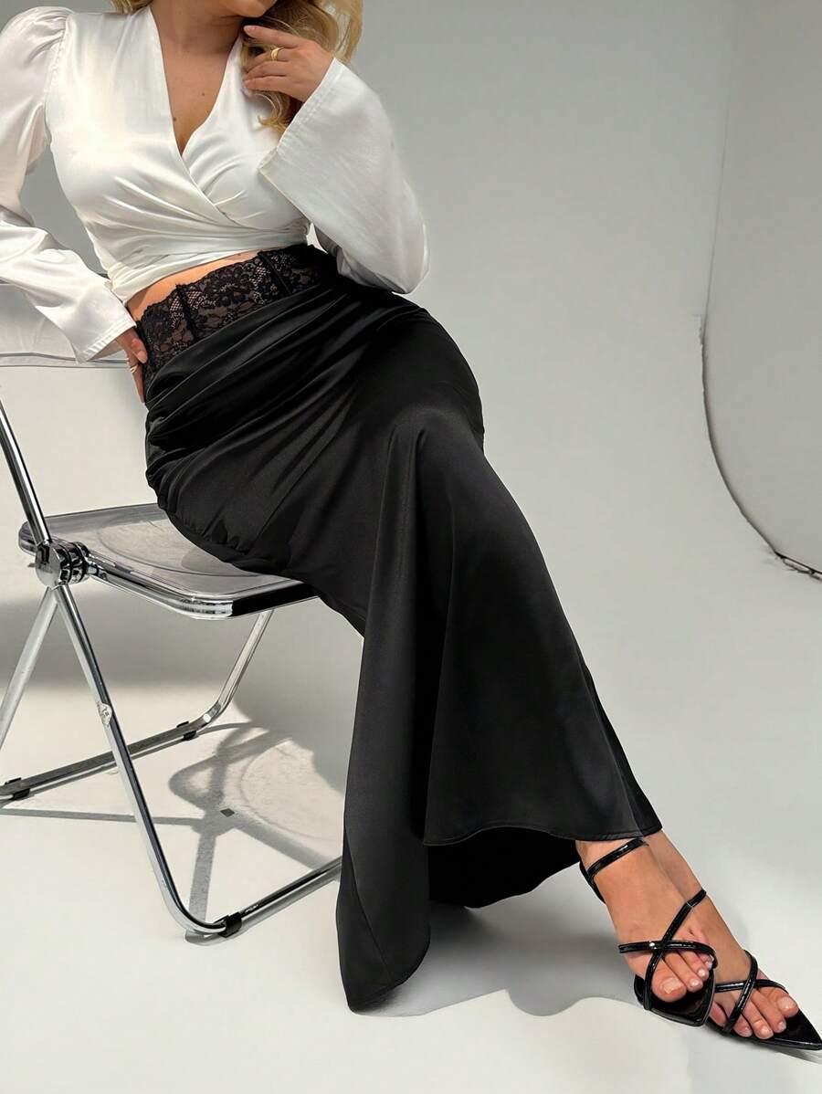 Auralis Plus Size Solid Color Fashionable Skirt, Suitable For Summer - Black - View 1