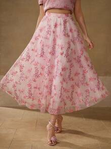 MOTF PREMIUM MESH FLORAL EMBROIDERY SKIRT - Dusty Pink - View 6