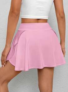 SHEIN PETITE Women's Solid Color Side Slit Mini Skirt - Dusty Pink - View 2