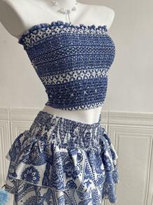 Elamini Women Two Pieces Outfits For Daily Wear - Blue and White - View 6