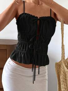Siren Gaze Women's Solid Color Drawstring Pleated Camisole, Spring/Summer
