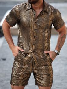 Manfinity LEGND Conjunto de camisa y pantalones cortos para hombre, de moda para el verano