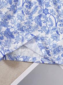 Tween Girl Floral Print Loose Shorts - Black - View 5