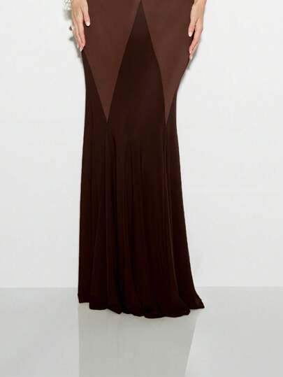 Sheer Mesh Elegant Panelled Mermaid Evening Gown Mesh Insert Color ...