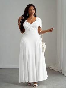 Slaydiva Vestito lungo bianco elegante e aderente, adatto per la primavera/estate, in taglie comode