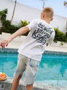 SHEIN Camiseta Com Slogan Gráfico E Ombros Caídos Para Menino Adolescente
