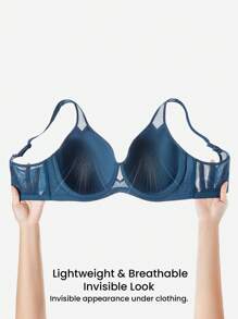 LUVLETTE Plus Dream Curve Air 全罩杯海军蓝透气轻薄网眼间隔罩杯基础款透气舒适显瘦文胸 - 藍色 - 查看 11