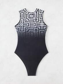 Swim SPRTY 1 bộ đồ bơi liền thân in họa tiết ombre màu đen bên hông có thiết kế ghép nối lấy cảm hứng từ thể thao - màu đen - Xem 7