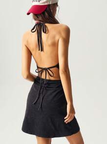 Bohemela Casual Solid Color Knit Backless Mini Dress For Women - Black - View 2