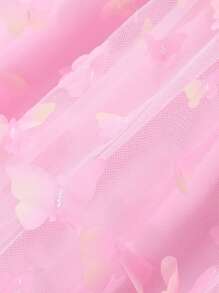 Sparklyn 少女 3D 花朵和蝴蝶设计露背连衣裙，春夏新品，适合派对、生日、婚礼 - 淺粉色 - 查看 4