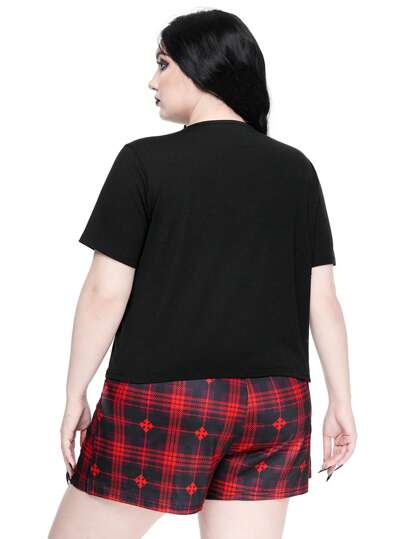 Goth Gothic Plaid Short Sleeve & Shorts Casual Pajama Set