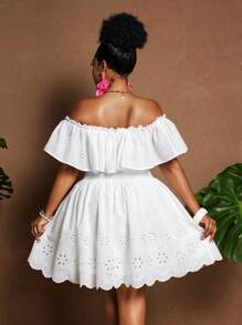 Maweii Plus Size Off Shoulder Ruffle Floral Print Dress, Fashionable For Summer - White - View 4