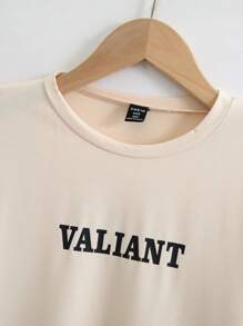 2pcs Set Boys Casual Print T-Shirt And Retro Straight Leg Jeans, School, Campus, College - Apricot - View 5