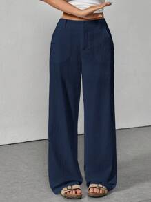 SHEIN PETITE Pantaloni morbidi e ampi in vita bassa, tinta unita, casual
