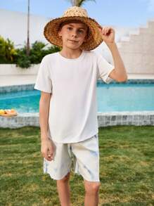SHEIN Camiseta Com Slogan Gráfico E Ombros Caídos Para Menino Adolescente