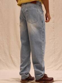 Musero Washed Straight Leg Denim Jeans Spring Summer Streetstyle Holiday Vacation Beach - Blue - View 4