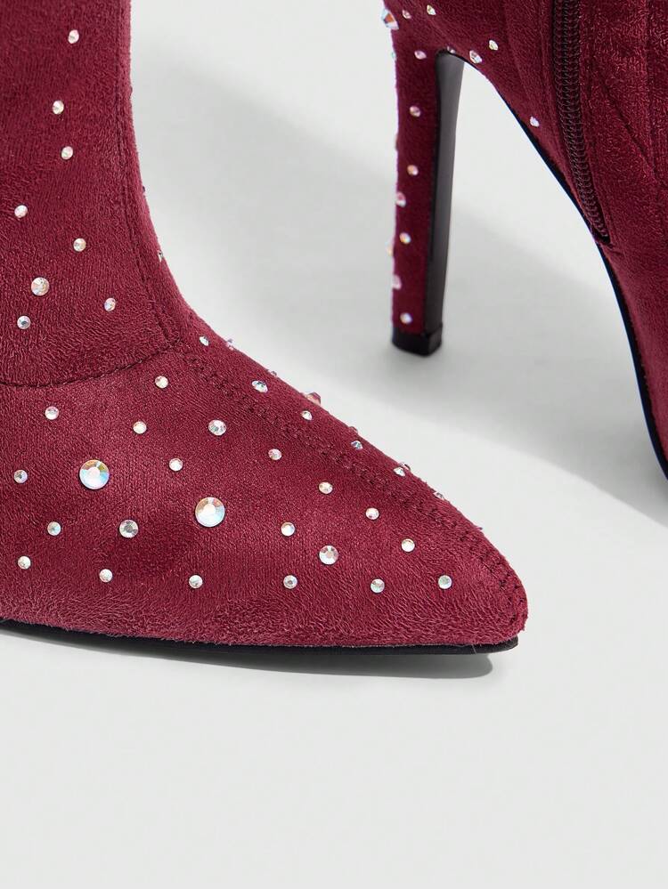 CUCCOO SZL Women's Pointed Toe Slim Heel Rhinestone Sparkly Sexy Party Over The Knee Boots, Suede Black Tall Boots For Autumn/Winter