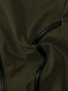 SHEIN Clasi Women Round Neck Ruffle Trim Zip Up Flared Hem Jacket, Long Sleeve - Army Green - View 4