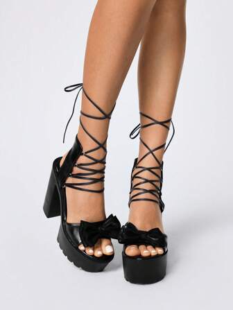 Goth Women's Comfortable High-Heel Wedge Sandals With Rivet Decor, Sexy Black PU Platform Heels