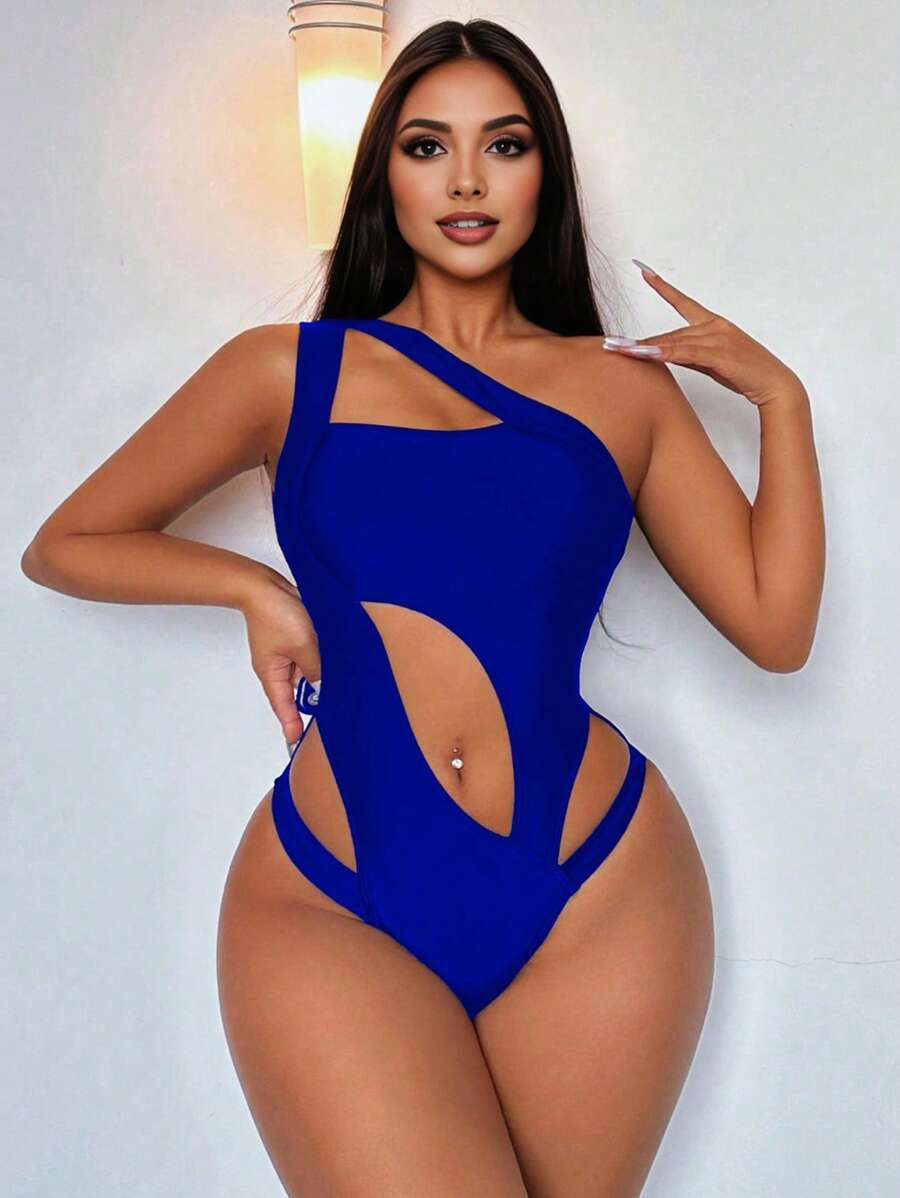 Swim SXY بكيني إنيق وجذاب من قطعة واحدة، تصميم عصري ذو طابع بسيط مناسب للصيف - أزرق غامق - مشاهدة 1